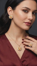 Real Pearl Gold Rose Flower Set – Necklace, Earrings & Ring